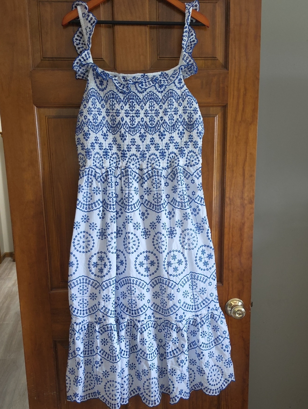 crown & ivy White and Blue Floral Printed Sundress with Ruffle Straps